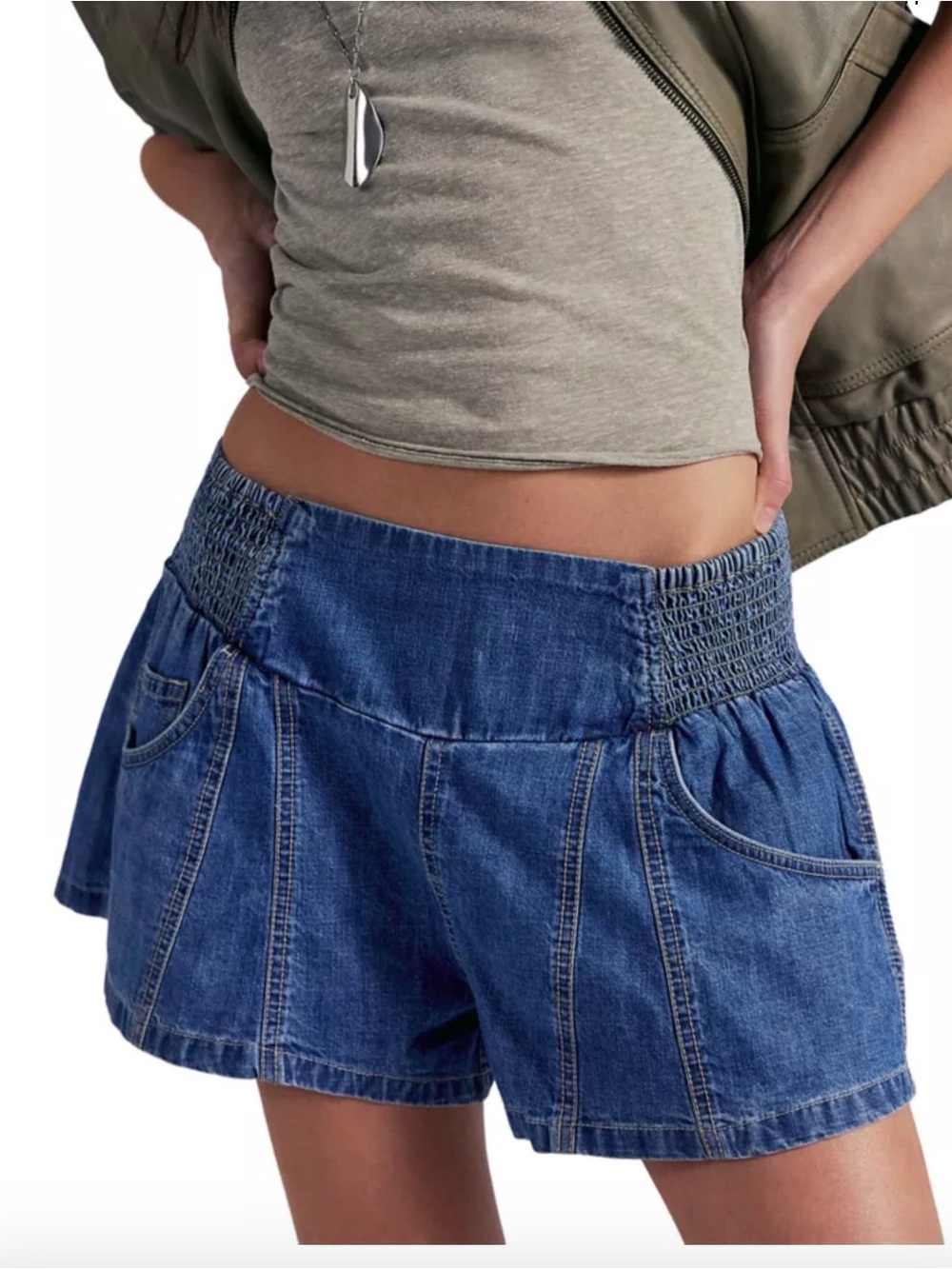 Free People Sz Sm Luna Pull-On Denim Flowy Shorts